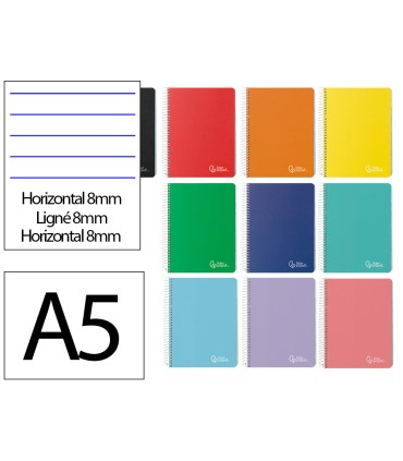 Cuaderno espiral liderpapel a5 micro witty tapa dura 120h 90gr horizontal 8mm 5 bandas 6 taladros colores surtidos