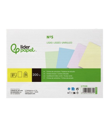 Tarjeta liderpapel para estudiar lisa cartulina de colores 170 gr m2 160x220mm paquete de 200 unidades