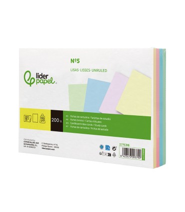 Tarjeta liderpapel para estudiar lisa cartulina de colores 170 gr m2 160x220mm paquete de 200 unidades