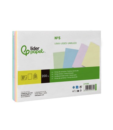 Tarjeta liderpapel para estudiar lisa cartulina de colores 170 gr m2 160x220mm paquete de 200 unidades