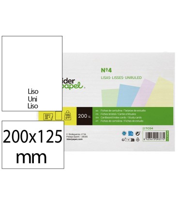 Tarjeta liderpapel para estudiar lisa cartulina de colores 170 gr m2 125x200mm paquete de 200 unidades