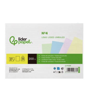 Tarjeta liderpapel para estudiar lisa cartulina de colores 170 gr m2 125x200mm paquete de 200 unidades