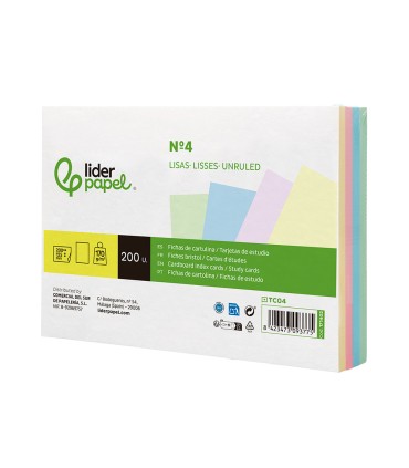 Tarjeta liderpapel para estudiar lisa cartulina de colores 170 gr m2 125x200mm paquete de 200 unidades