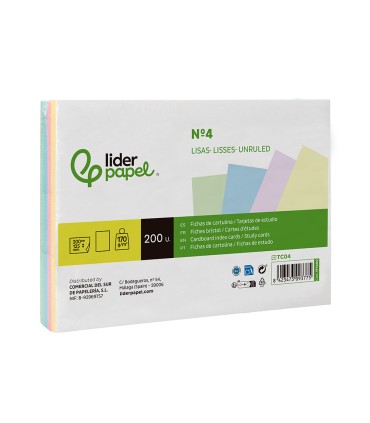 Tarjeta liderpapel para estudiar lisa cartulina de colores 170 gr m2 125x200mm paquete de 200 unidades