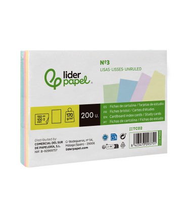 Tarjeta liderpapel para estudiar lisa cartulina de colores 170 gr m2 100x150mm paquete de 200 unidades