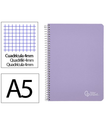 Cuaderno espiral liderpapel din a5 witty tapa dura 80h 90gr cuadro 4mm con margen color violeta