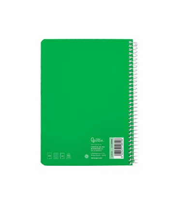 Cuaderno espiral liderpapel din a5 witty tapa dura 80h 90gr cuadro 4mm con margen color verde