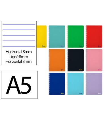 Cuaderno espiral liderpapel din a5 smart tapa blanda 80h 75gr horizontal 8mm con margen colores surtidos