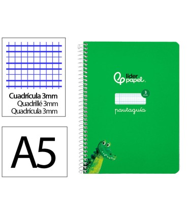 Cuaderno espiral liderpapel di n a5 pautaguia tapa dura 80h 90 gr cuadro pautado 3mm color verde