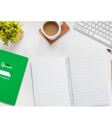 Cuaderno espiral liderpapel di n a5 pautaguia tapa dura 80h 90 gr cuadro pautado 3mm color verde