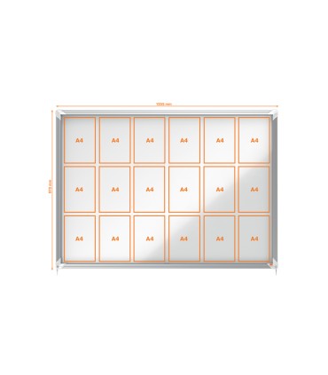 Vitrina de anuncios nobo premium plus con puerta corredera fondo magnetico 18 x din a4 hojas 997x1412x54 mm
