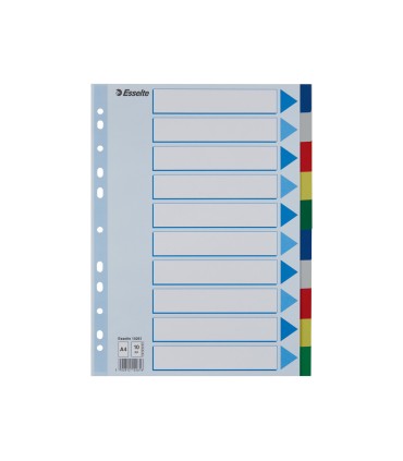 Separadores esselte din a4 polipropileno 10 posiciones multitaladro con cartulina indice color