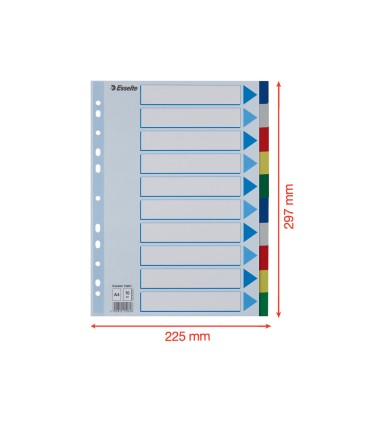 Separadores esselte din a4 polipropileno 10 posiciones multitaladro con cartulina indice color