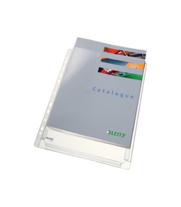 Funda multitaladro leitz con fuelle din a4 con refuerzo 170 mc cristal pack de 10 unidades