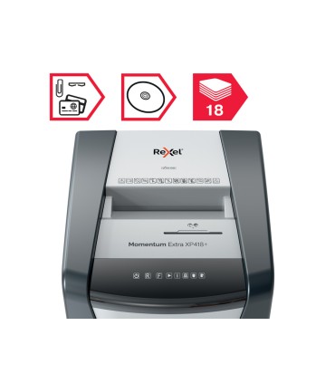 Destructora de documentos rexel momentum extra xp418 capacidad de corte 18 hojas destruye grapas clips