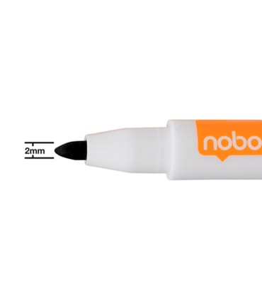 Rotulador nobo mini con borrador para pizarra blanca punta redonda 2 mm color negropack de 6 unidades