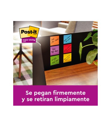 Bloc de notas adhesivas quita y pon post it super sticky carnival 100 pefc 76x127 mm pack de 6 blocs colores