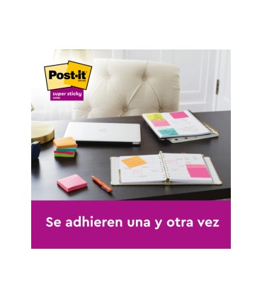Bloc de notas adhesivas quita y pon post it super sticky carnival 100 pefc 76x127 mm pack de 6 blocs colores