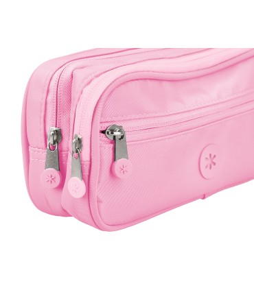 Estuche portatodo antartik 3 compartimentos companero de mochila color rosa 100 x 60 x 220 mm