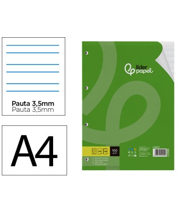 Recambio liderpapel a4 100 hojas 100g m2 pauta 4 35mm con margen 4 taladros