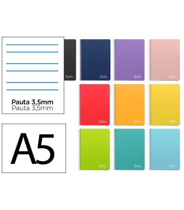 Cuaderno espiral liderpapel din a5 witty tapa dura 80h 90gr rayado montessori 35 mm colores surtidos