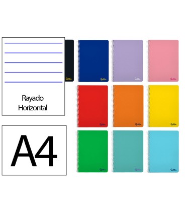 Cuaderno espiral liderpapel a4 micro smart tapa blanda 80h 75gr horizontal 7mm doble margen 4 taladros colores