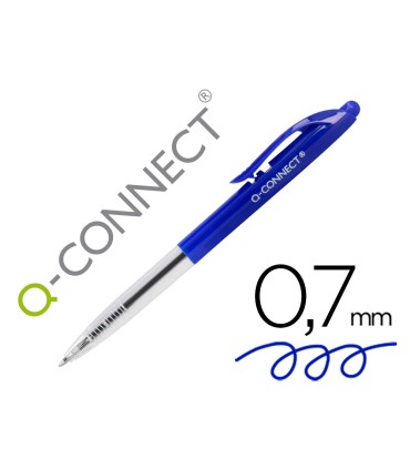 Boligrafo q connect retractil con clip diseno fino tinta aceite 07 mm color azul