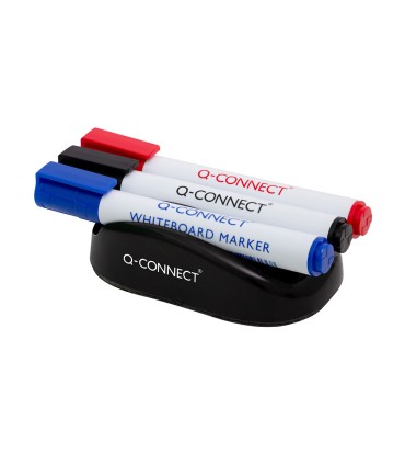 Borrador q connect magnetico con rotulador negro rojo y azul para pizarra blanca