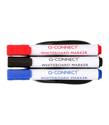 Borrador q connect magnetico con rotulador negro rojo y azul para pizarra blanca