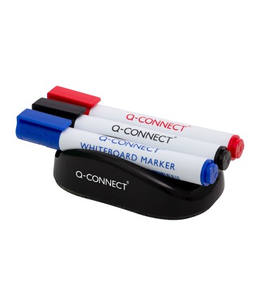 Borrador q connect magnetico con rotulador negro rojo y azul para pizarra blanca