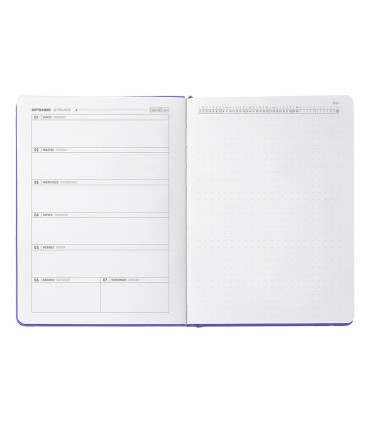 Agenda escolar antartik 25 26 encuadernada ggo simil piel morado semana vista a5 bilingue papel fsc 80 gr