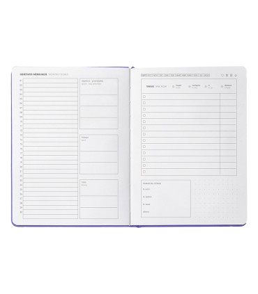 Agenda escolar antartik 25 26 encuadernada ggo simil piel morado semana vista a5 bilingue papel fsc 80 gr