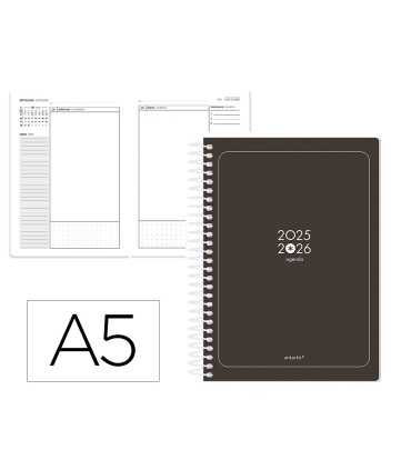 Agenda escolar antartik 25 26 espiral essentials negro dia pagina a5 bilingue papel fsc 80 gr