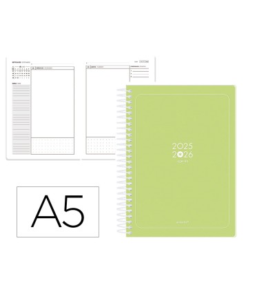 Agenda escolar antartik 25 26 espiral essentials verde lima dia pagina a5 bilingue papel fsc 80 gr