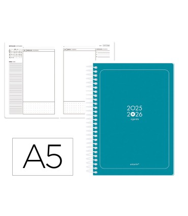 Agenda escolar antartik 25 26 espiral essentials azul oscuro dia pagina a5 bilingue papel fsc 80 gr