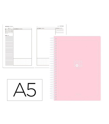 Agenda escolar antartik 25 26 espiral essentials rosa dia pagina a5 bilingue papel fsc 80 gr