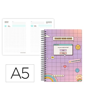 Agenda escolar liderpapel 25 26 espiral 2000 s random morado dia pagina a5 bilingue papel fsc 80 gr
