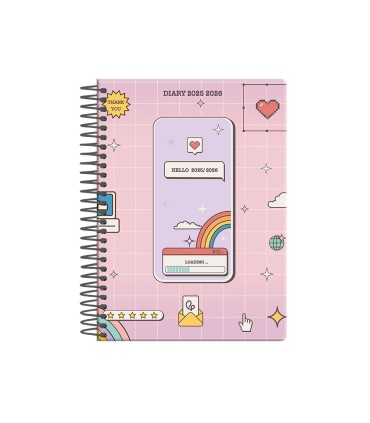 Agenda escolar liderpapel 25 26 espiral pixel rosa dia pagina a5 bilingue papel fsc 80 gr