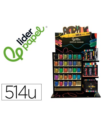 Rotulador liderpapel acrylic expositor madera sobremesa de 514 unidades colores surtidos con tester