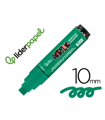 Rotulador liderpapel acrylic base agua todo tipo de superficie punta rectangular 10 mm verde