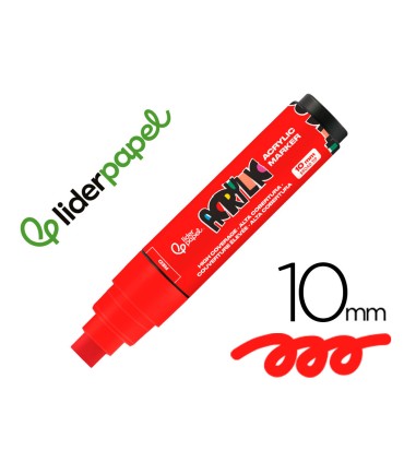 Rotulador liderpapel acrylic base agua todo tipo de superficie punta rectangular 10 mm rojo