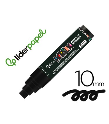 Rotulador liderpapel acrylic base agua todo tipo de superficie punta rectangular 10 mm negro