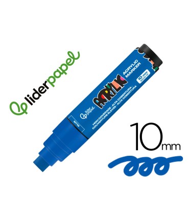 Rotulador liderpapel acrylic base agua todo tipo de superficie punta rectangular 10 mm azul