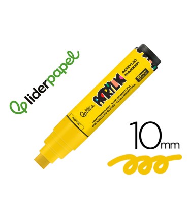 Rotulador liderpapel acrylic base agua todo tipo de superficie punta rectangular 10 mm amarillo