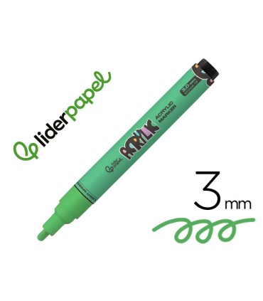 Rotulador liderpapel acrylic base agua todo tipo de superficie punta redonda 3 mm verde claro