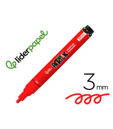 Rotulador liderpapel acrylic base agua todo tipo de superficie punta redonda 3 mm rojo