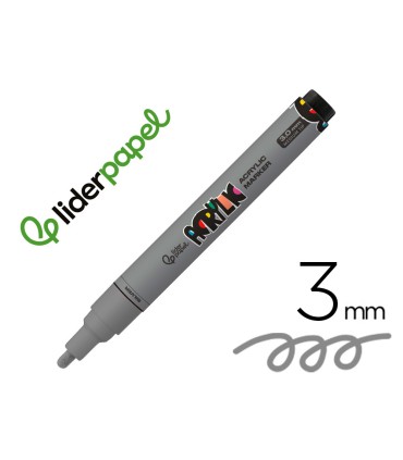 Rotulador liderpapel acrylic base agua todo tipo de superficie punta redonda 3 mm plata