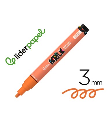 Rotulador liderpapel acrylic base agua todo tipo de superficie punta redonda 3 mm naranja