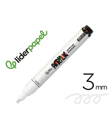 Rotulador liderpapel acrylic base agua todo tipo de superficie punta redonda 3 mm blanco