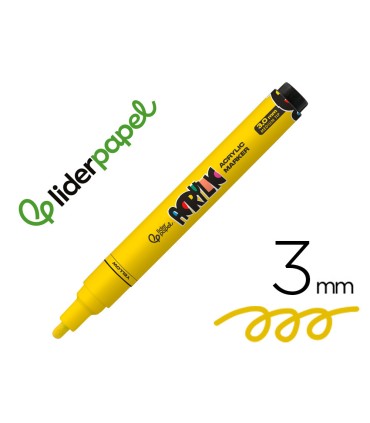 Rotulador liderpapel acrylic base agua todo tipo de superficie punta redonda 3 mm amarillo